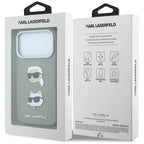 Dėklas Karl Lagerfeld Saffiano with Karl & Choupette Heads Pins & Logo, skirtas iPhone 18 Pro Max / 17 Pro Max - Pilkas...