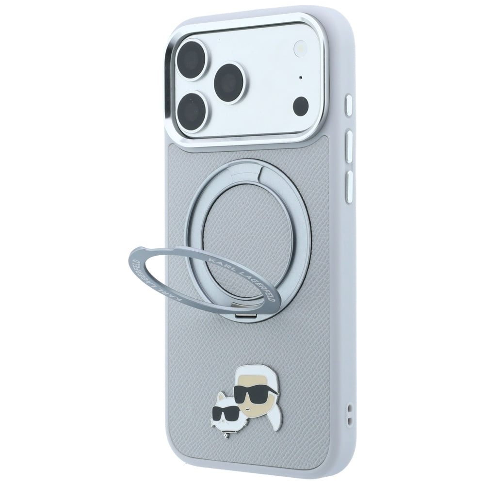 Karl Lagerfeld MagSafe dėklas su 360 žiediniu stovu ir Karl bei Choupette galvų segtuku skirtas iPhone 18 Pro / 17 Pro –...