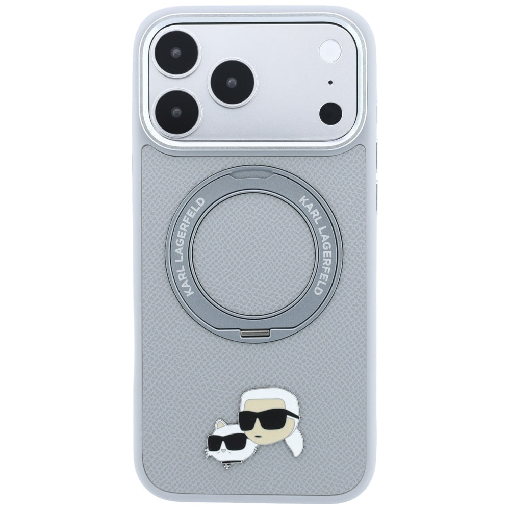Karl Lagerfeld MagSafe dėklas su 360 žiediniu stovu ir Karl bei Choupette galvų segtuku skirtas iPhone 18 Pro / 17 Pro –...
