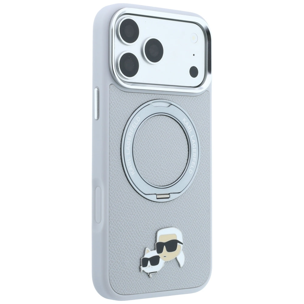 Karl Lagerfeld MagSafe dėklas su 360 žiediniu stovu ir Karl bei Choupette galvų segtuku skirtas iPhone 18 Pro / 17 Pro –...