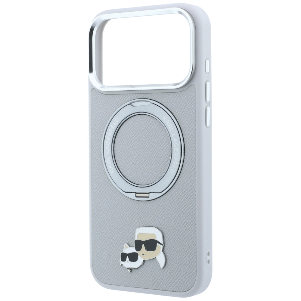 Karl Lagerfeld MagSafe dėklas su 360 žiediniu stovu ir Karl bei Choupette galvų segtuku skirtas iPhone 18 Pro / 17 Pro –...
