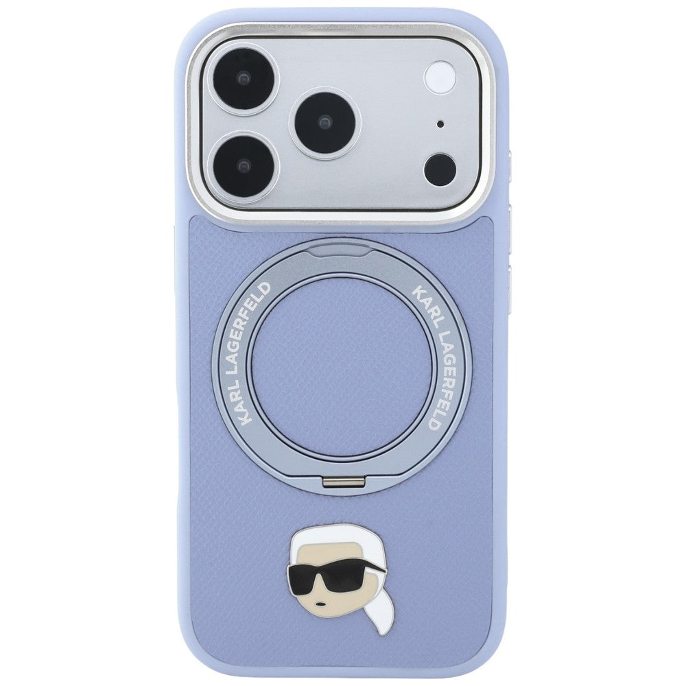 Dėklas Karl Lagerfeld su 360 žiediniu stovu ir Karl galvos smeigtuku MagSafe, skirtas iPhone 18 Pro Max / 17 Pro Max -...
