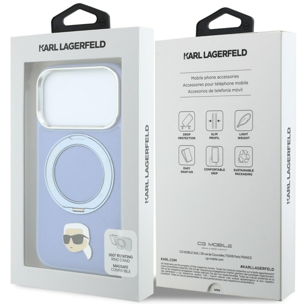 Dėklas Karl Lagerfeld su 360 žiediniu stovu ir Karl galvos smeigtuku MagSafe, skirtas iPhone 18 Pro Max / 17 Pro Max -...
