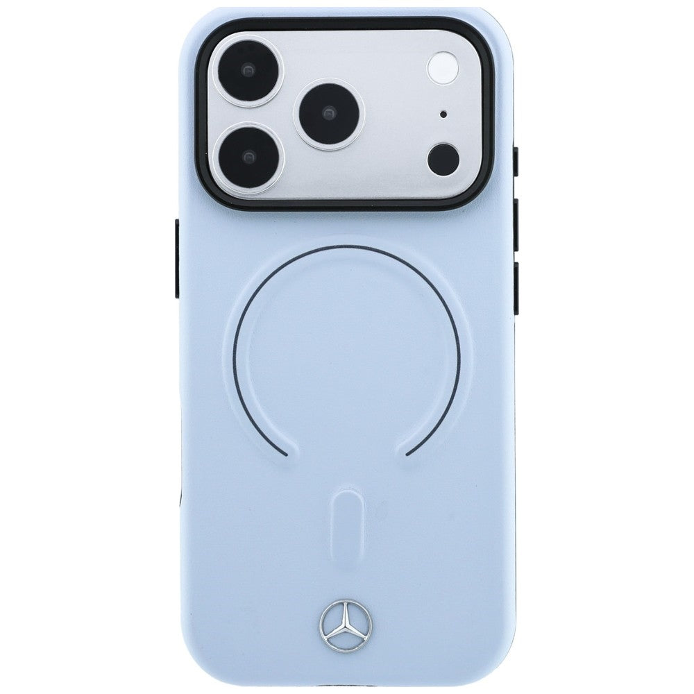 Dėklas Mercedes Leather 3D MagSafe skirtas iPhone 18 Pro / 17 Pro - mėlynas -- iPhone 18 Pro / iPhone 17 Pro
