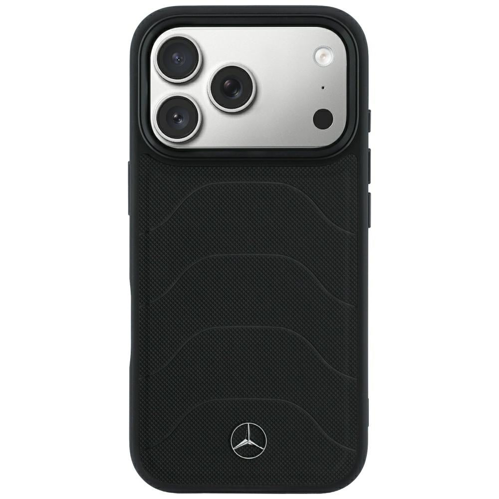 Dėklas Mercedes Leather Mesh with Bow Line MagSafe, skirtas iPhone 18 Pro / 17 Pro - Juodas -- iPhone 18 Pro / iPhone 17 Pro