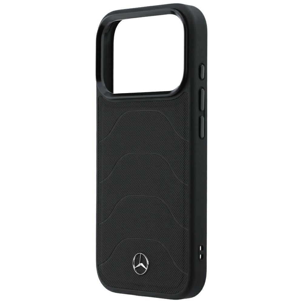 Dėklas Mercedes Leather Mesh with Bow Line MagSafe, skirtas iPhone 18 Pro / 17 Pro - Juodas -- iPhone 18 Pro / iPhone 17 Pro