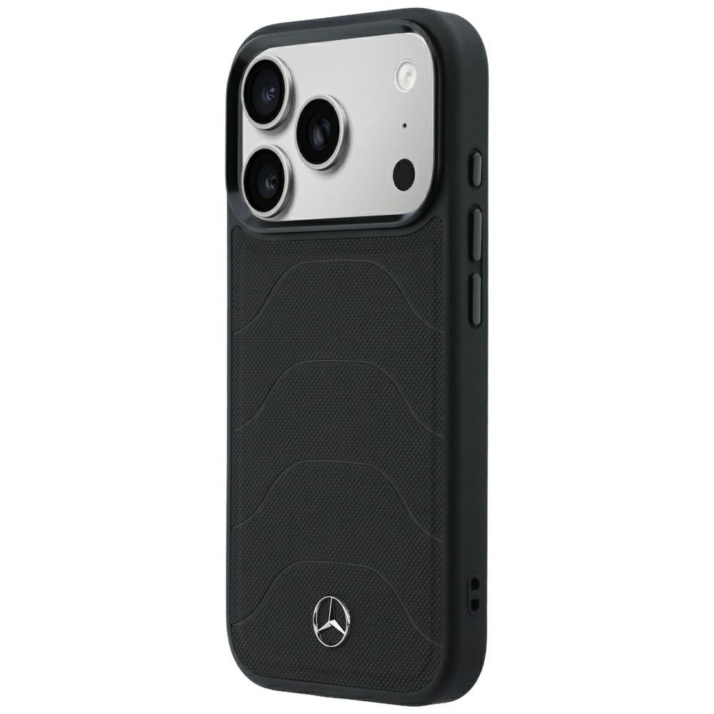Dėklas Mercedes Leather Mesh with Bow Line MagSafe, skirtas iPhone 18 Pro Max / 17 Pro Max - Juodas -- iPhone 18 Pro Max...
