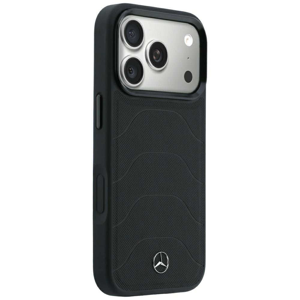 Dėklas Mercedes Leather Mesh with Bow Line MagSafe, skirtas iPhone 18 Pro Max / 17 Pro Max - Juodas -- iPhone 18 Pro Max...