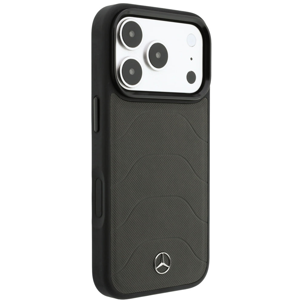 Dėklas Mercedes Leather Mesh with Bow Line MagSafe, skirtas iPhone 18 Pro Max / 17 Pro Max - Tamsiai pilkas -- iPhone 18...