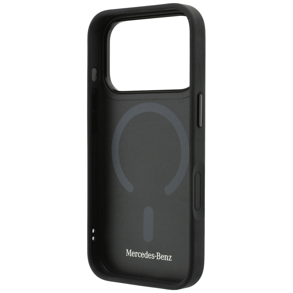 Dėklas Mercedes Leather Mesh with Bow Line MagSafe telefonui iPhone 18 Pro / 17 Pro - Tamsiai pilkas -- iPhone 18 Pro /...