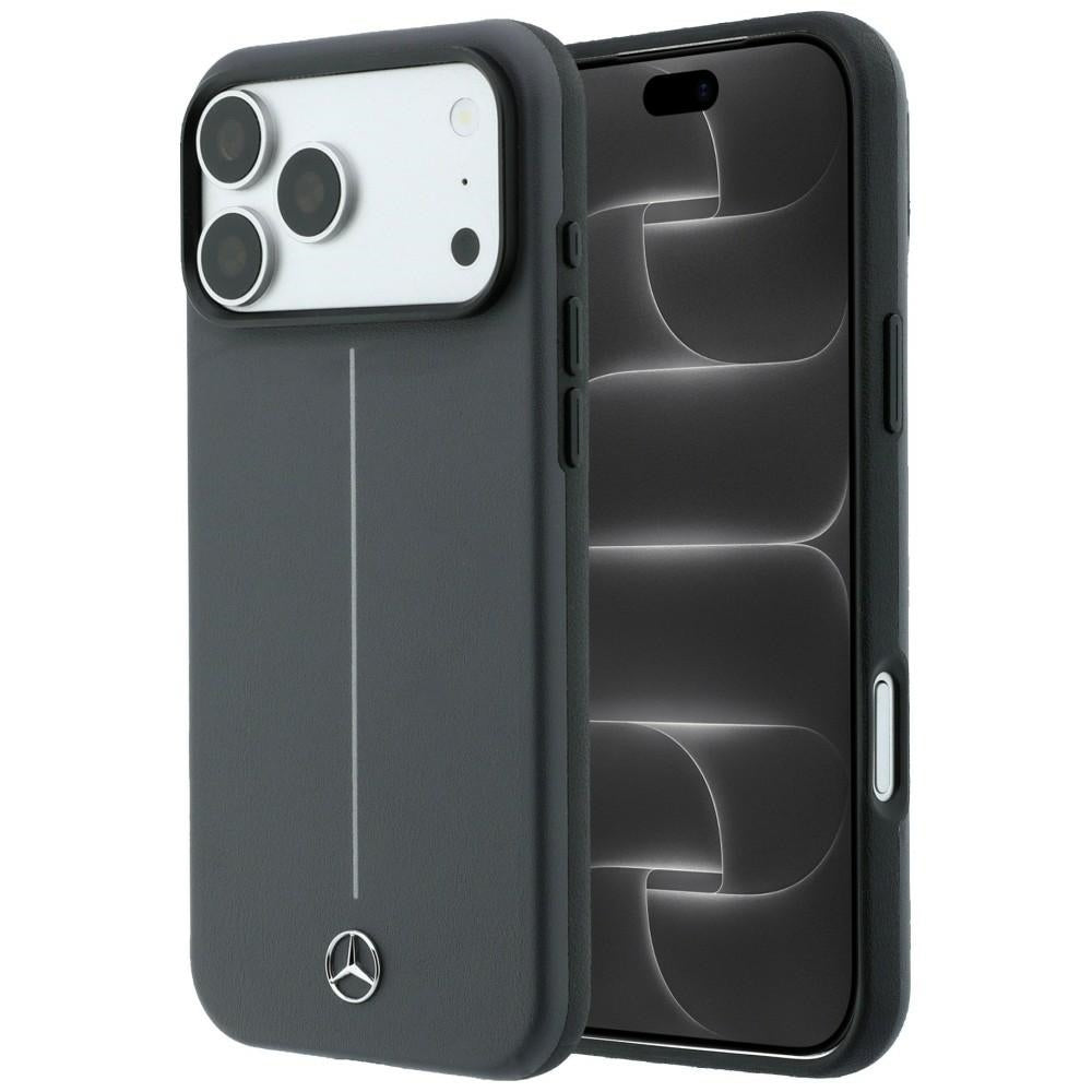 Dėklas Mercedes Leather Semi Wrap with Iconic Line MagSafe telefonui iPhone 18 Pro Max / 17 Pro Max - Tamsiai pilkas --...