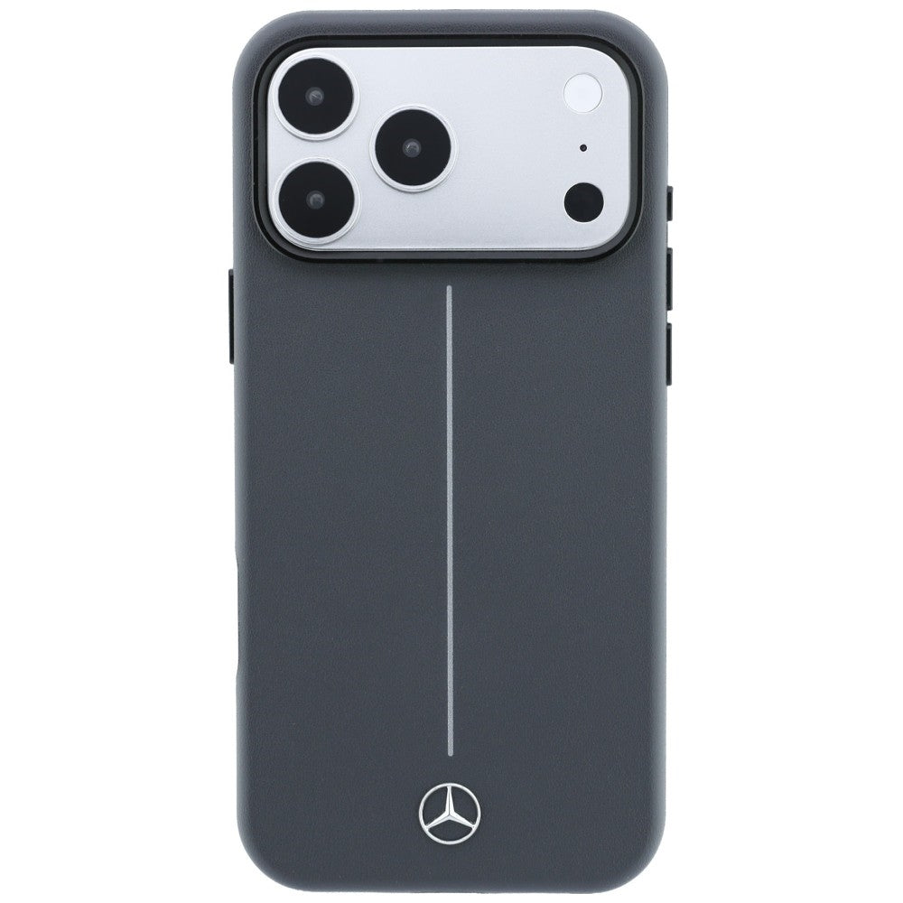 Dėklas Mercedes Leather Semi Wrap with Iconic Line MagSafe, skirtas iPhone 18 Pro / 17 Pro - tamsiai pilkas -- iPhone 18...