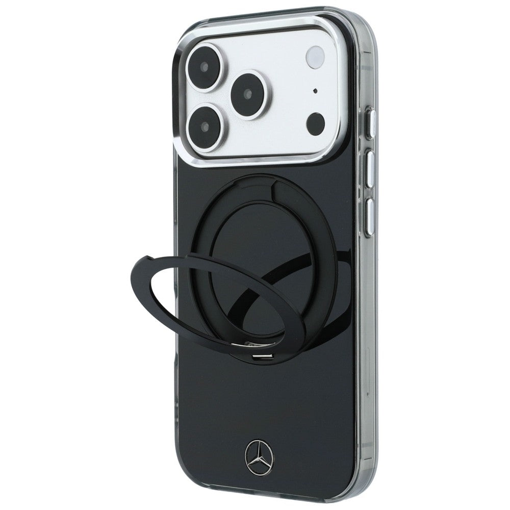 Dėklas Mercedes Ring Stand Iconic Logo MagSafe telefonui iPhone 18 Pro / 17 Pro - juodas -- iPhone 18 Pro / iPhone 17 Pro