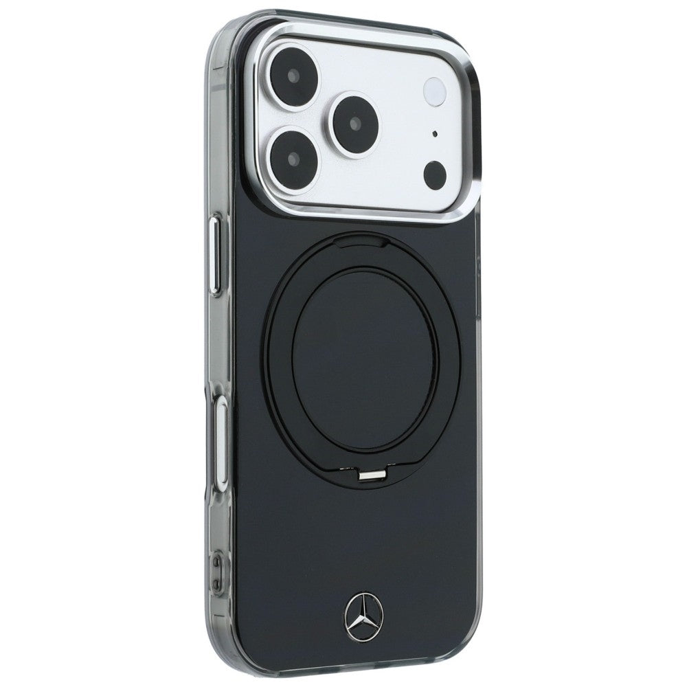 Dėklas Mercedes Ring Stand Iconic Logo MagSafe telefonui iPhone 18 Pro / 17 Pro - juodas -- iPhone 18 Pro / iPhone 17 Pro