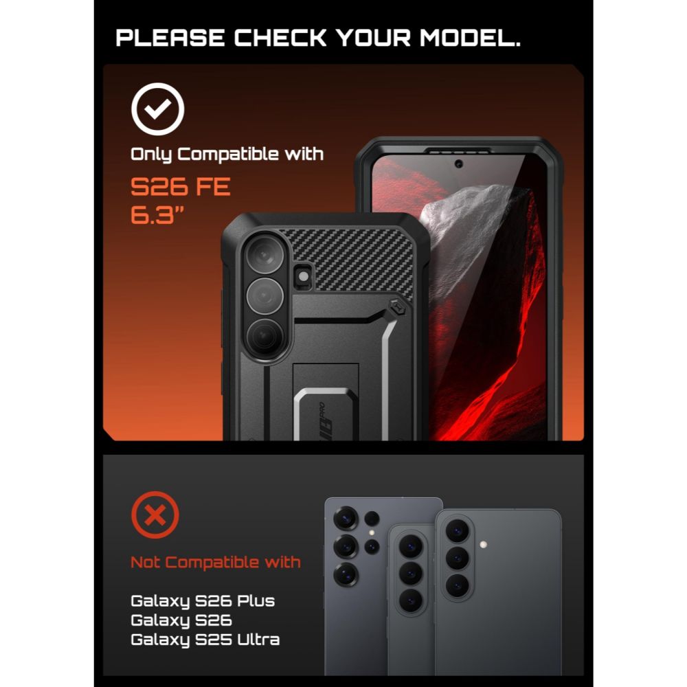 Dėklas Supcase Unicorn Beetle Pro telefonui Samsung Galaxy S26 FE - juodas -- Samsung Galaxy S26 FE