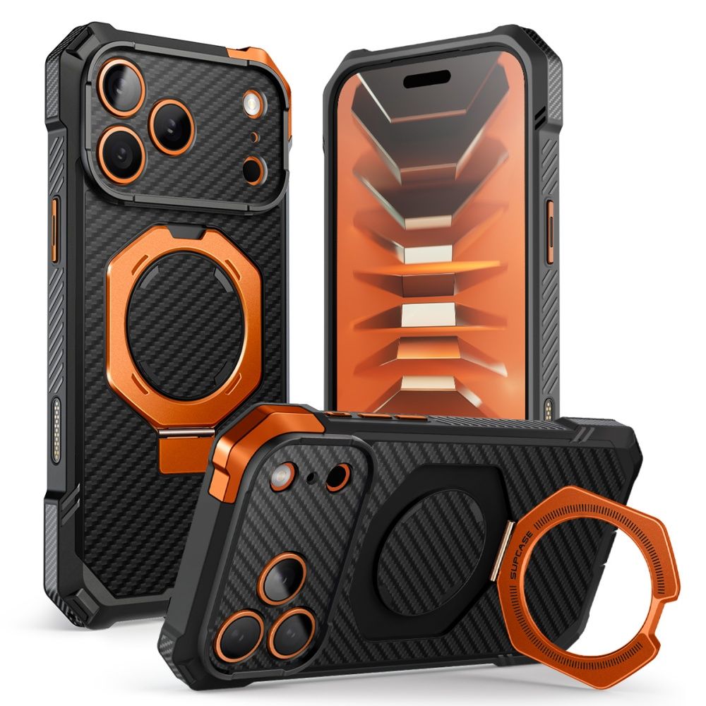 Dėklas Supcase UB Grip Mag MagSafe Aramid telefonams iPhone 18 Pro Max / 17 Pro Max - juodas ir oranžinis -- iPhone 18...