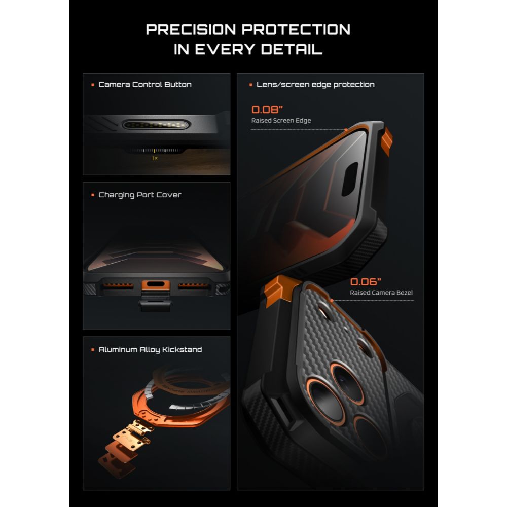 Dėklas Supcase UB Grip Mag MagSafe Aramid telefonams iPhone 18 Pro Max / 17 Pro Max - juodas ir oranžinis -- iPhone 18...