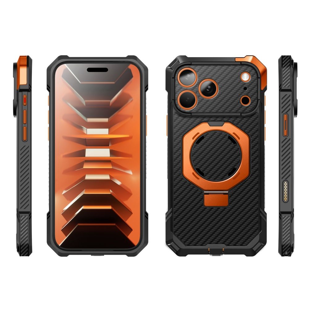 Dėklas Supcase UB Grip Mag MagSafe Aramid telefonams iPhone 18 Pro Max / 17 Pro Max - juodas ir oranžinis -- iPhone 18...