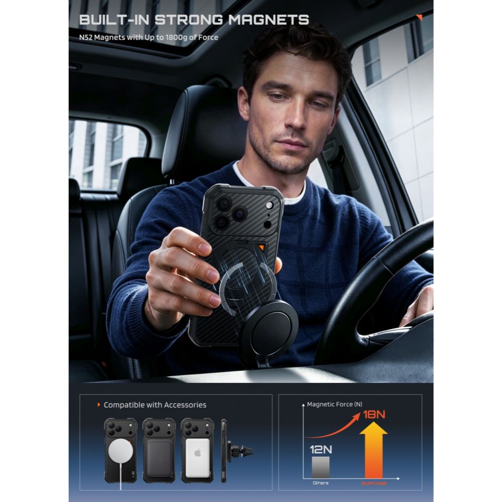 Dėklas Supcase UB Aero MagSafe Aramid telefonams iPhone 18 Pro Max / 17 Pro Max - juodas -- iPhone 18 Pro Max / iPhone 17...