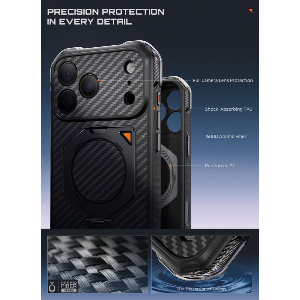 Dėklas Supcase UB Aero MagSafe Aramid telefonams iPhone 18 Pro Max / 17 Pro Max - juodas -- iPhone 18 Pro Max / iPhone 17...