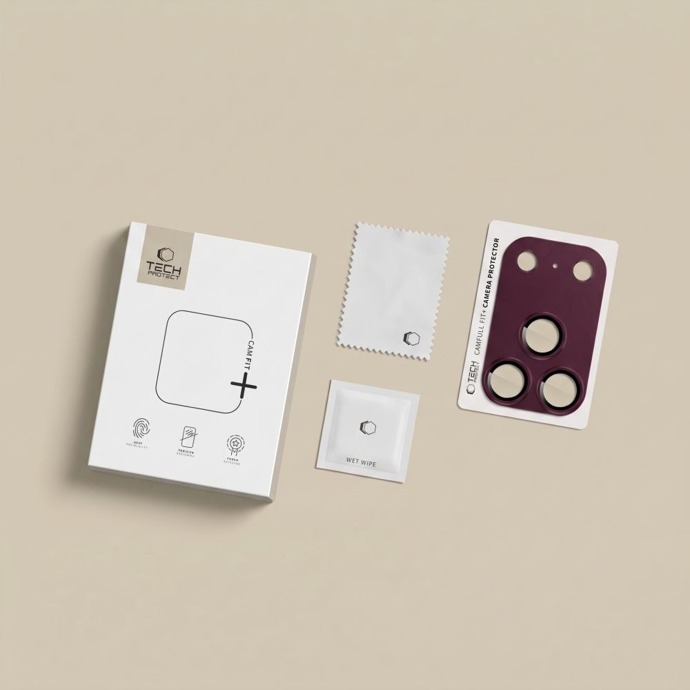 Apsauga kamerai Tech-Protect Camfull Fit+ iš grūdinto stiklo telefonui iPhone 18 Pro - bordo -- iPhone 18 Pro