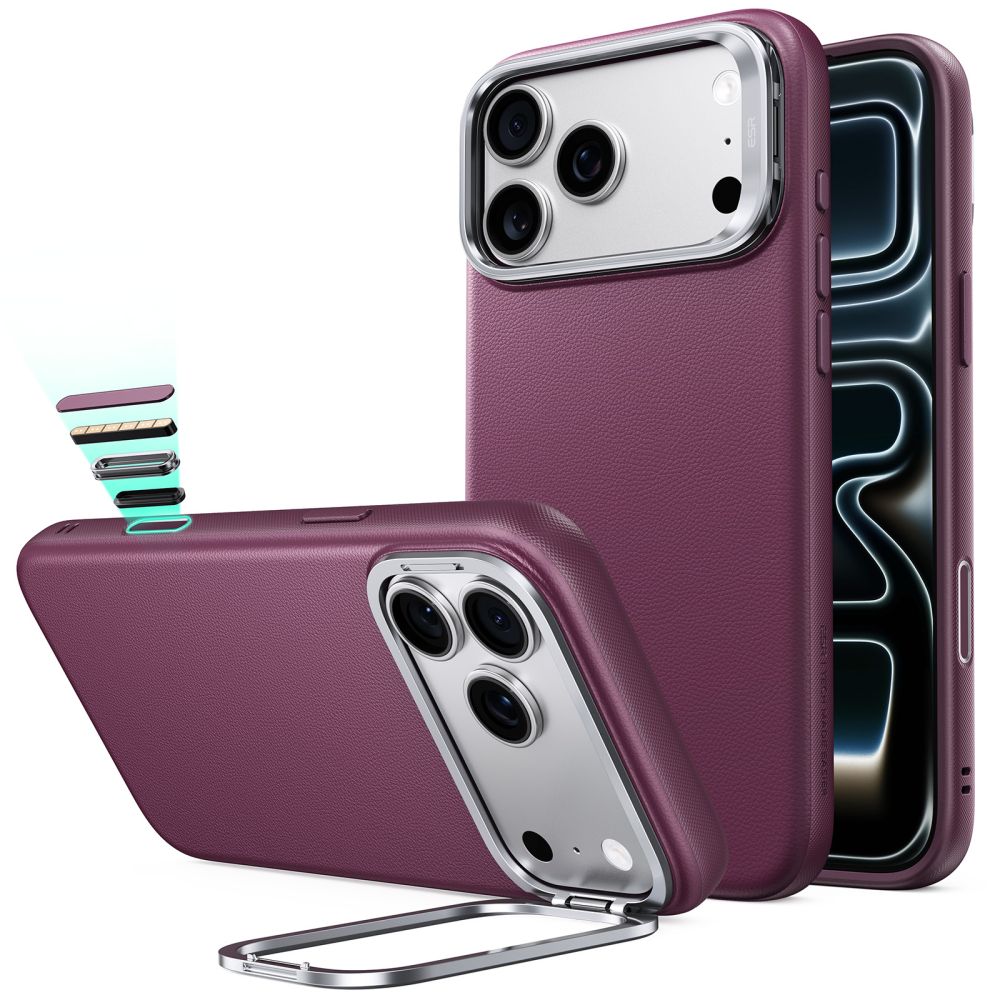Dėklas ESR Atelier Kickstand MagSafe telefonams iPhone 18 Pro / 17 Pro - bordo -- iPhone 18 Pro / iPhone 17 Pro