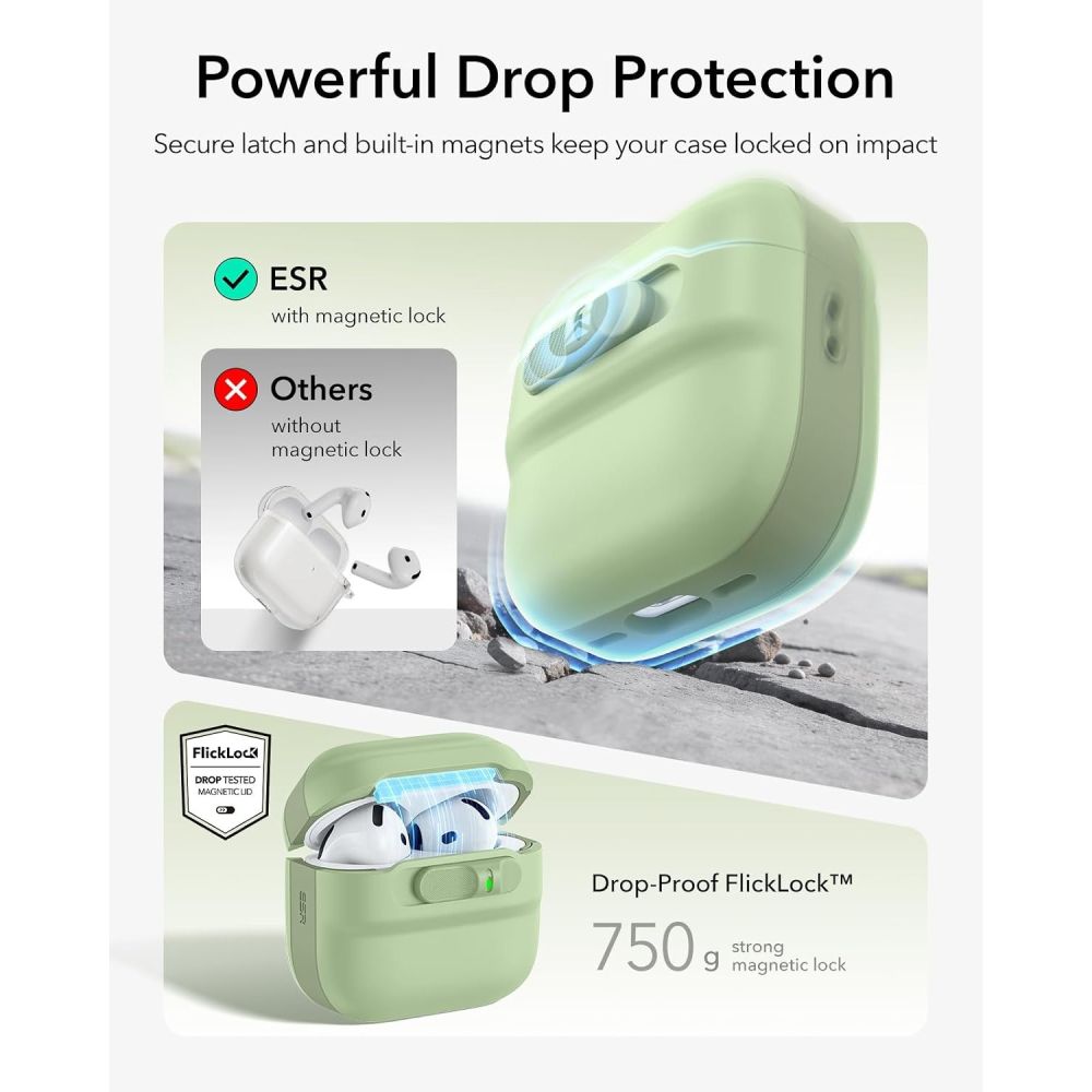 Dėklas ESR Pulse HaloLock MagSafe skirtas Apple AirPods 4 / 5 - šviesiai žalias -- AirPods 4 / AirPods 5