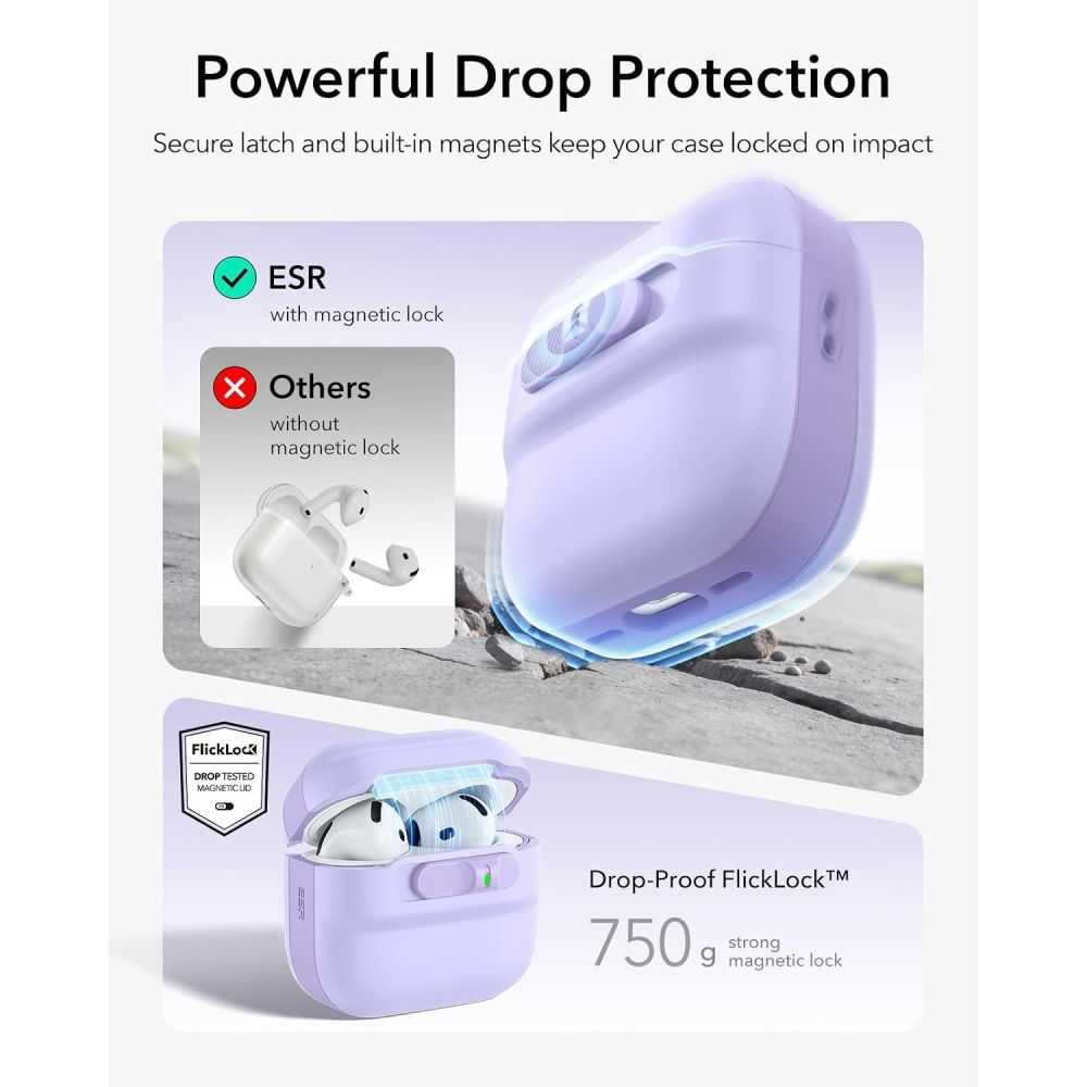 Dėklas ESR Pulse HaloLock MagSafe ausinėms Apple AirPods 4 / 5 - violetinis -- AirPods 4 / AirPods 5
