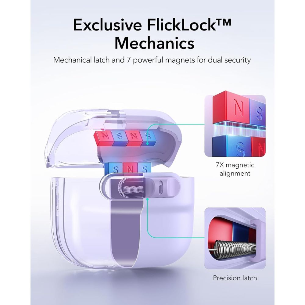 Dėklas ESR Pulse HaloLock MagSafe ausinėms Apple AirPods 4 / 5 - violetinis -- AirPods 4 / AirPods 5