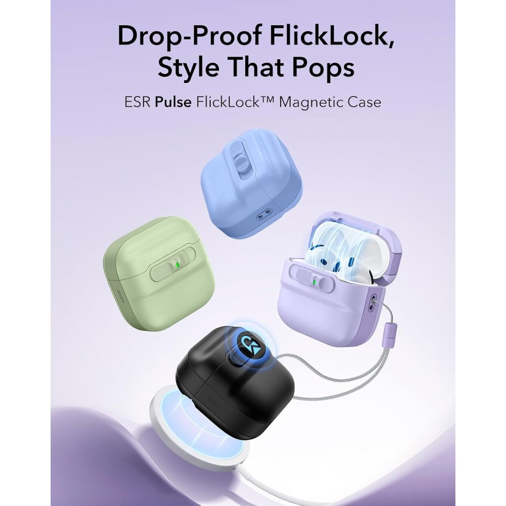 Dėklas ESR Pulse HaloLock MagSafe ausinėms Apple AirPods 4 / 5 - violetinis -- AirPods 4 / AirPods 5
