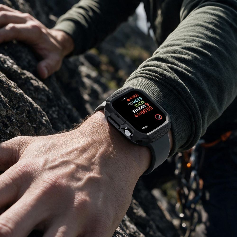 Dėklas Spigen Rugged Armor laikrodžiui Apple Watch 46 mm – matinis juodas -- Apple Watch