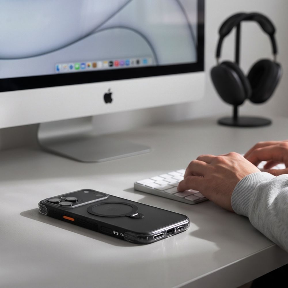 Dėklas Tech-Protect MagAir Stand MagSafe CC iPhone 17 Pro / 18 Pro, matinis juodas -- iPhone 17 Pro, iPhone 18 Pro