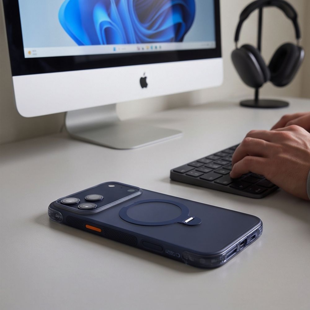 Dėklas Tech-Protect MagAir Stand MagSafe CC iPhone 17 Pro Max / 18 Pro Max, matinis tamsiai mėlynas -- iPhone 17 Pro Max,...