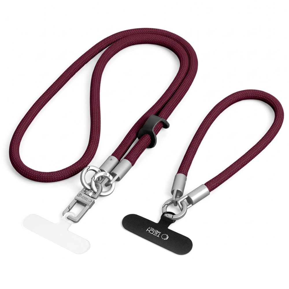Telefono dirželių rinkinys Tech-Protect C10S Rope Crossbody & Wrist, bordo / titano spalvos -- Uncategorized