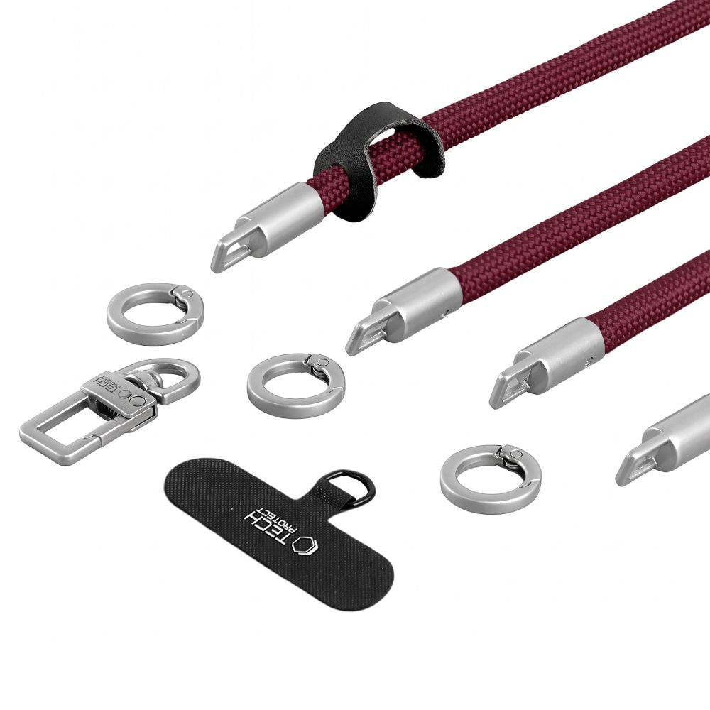 Telefono dirželių rinkinys Tech-Protect C10S Rope Crossbody & Wrist, bordo / titano spalvos -- Uncategorized