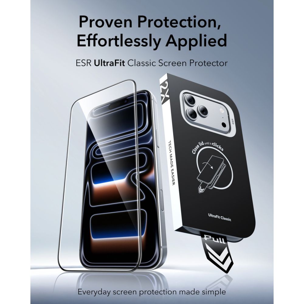 Apsauginis stiklas ESR UltraFit Classic iPhone 17 Pro Max / 18 Pro Max, 2 vnt., juodas -- iPhone 17 Pro Max, iPhone 18...