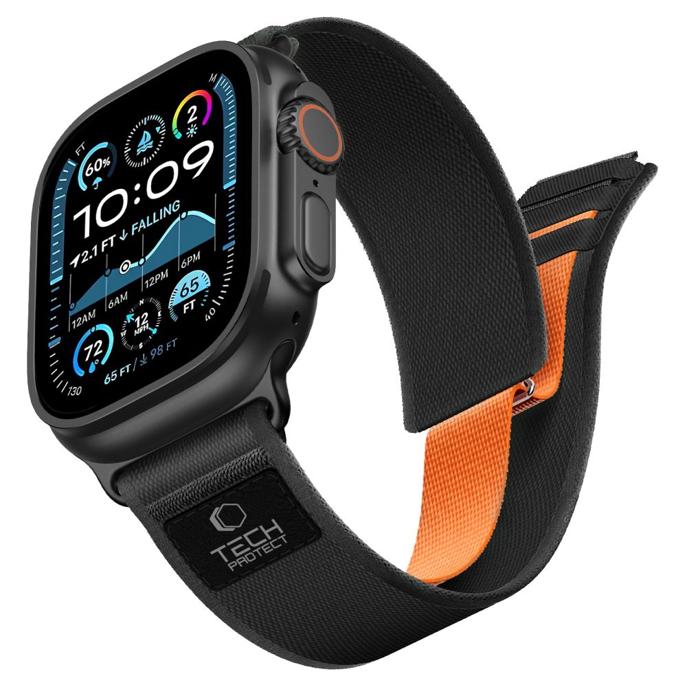 Dirželis Tech-Protect Nylon Elite Apple Watch 8 / 9 / 10 / 11 / 12 / SE / Ultra (44 / 45 / 46 / 49 mm), juodas/oranžinis...