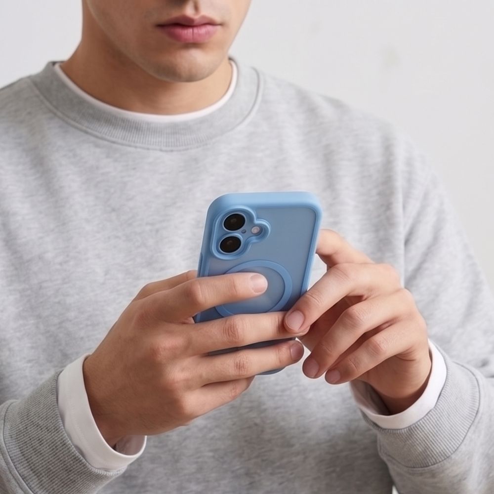 Dėklas Tech-Protect MagPeak MagSafe CC iPhone 17, Matte Mist Blue (matinis mėlynas) -- iPhone 17