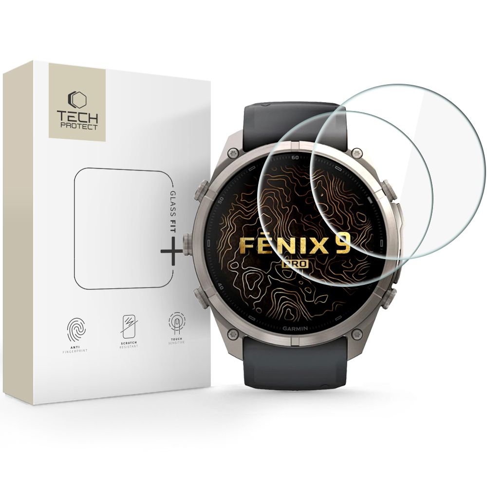 Apsauginis stiklas Tech-Protect Glass Fit+ Garmin Fenix 9 Pro (51 mm), 2 vnt., skaidrus -- Garmin Fenix 9 Pro (51 mm)