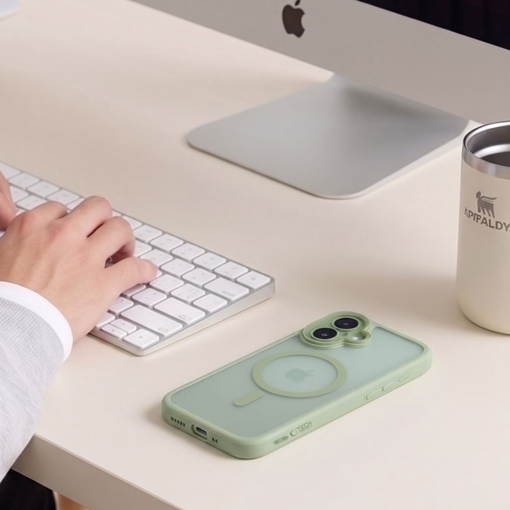 Dėklas Tech-Protect MagPeak MagSafe CC iPhone 17, Matte Sage (matinis žalias) -- iPhone 17