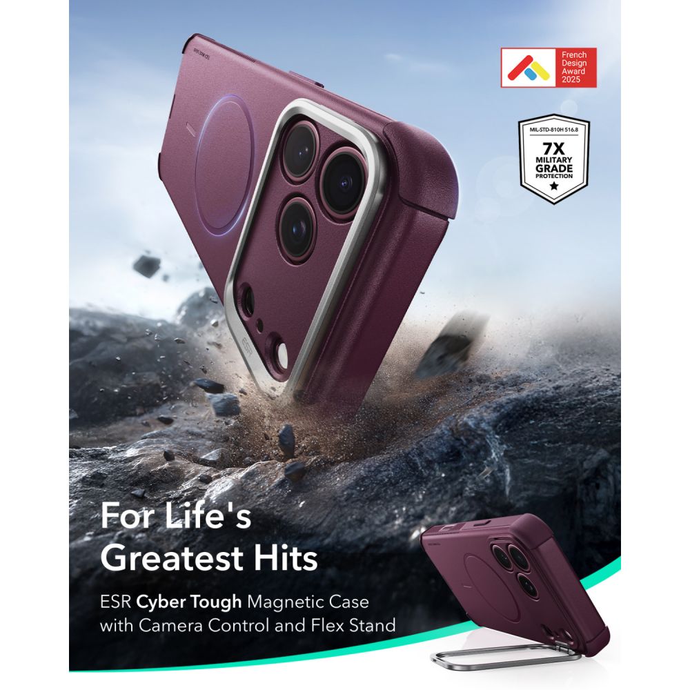 Dėklas ESR Cyber Tough Kickstand MagSafe iPhone 17 Pro Max / 18 Pro Max, bordo -- iPhone 17 Pro Max, iPhone 18 Pro Max