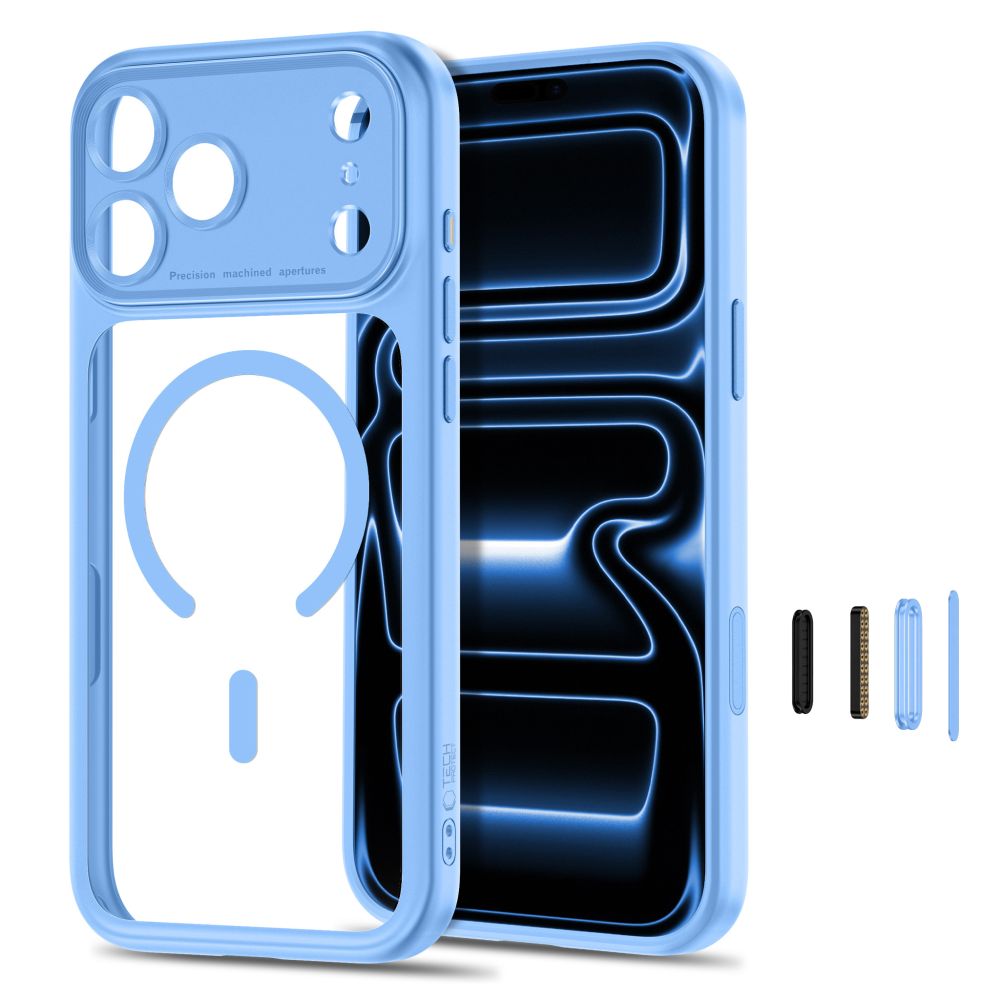 Dėklas Tech-Protect MagPeak MagSafe CC iPhone 17 Pro / 18 Pro, šviesiai mėlynas/skaidrus -- iPhone 17 Pro, iPhone 18 Pro