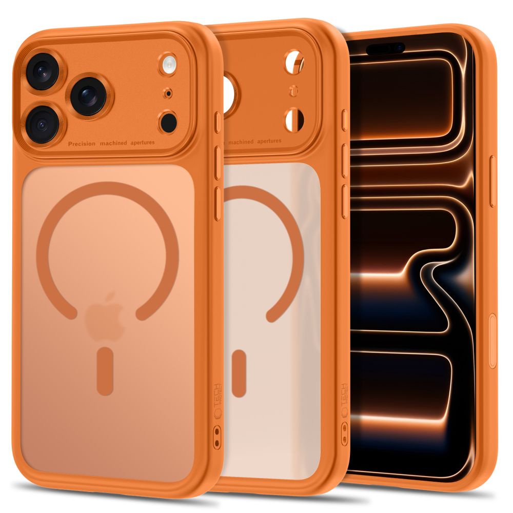Dėklas Tech-Protect MagPeak MagSafe CC iPhone 17 Pro / 18 Pro, matinis kosminis oranžinis -- iPhone 17 Pro, iPhone 18 Pro