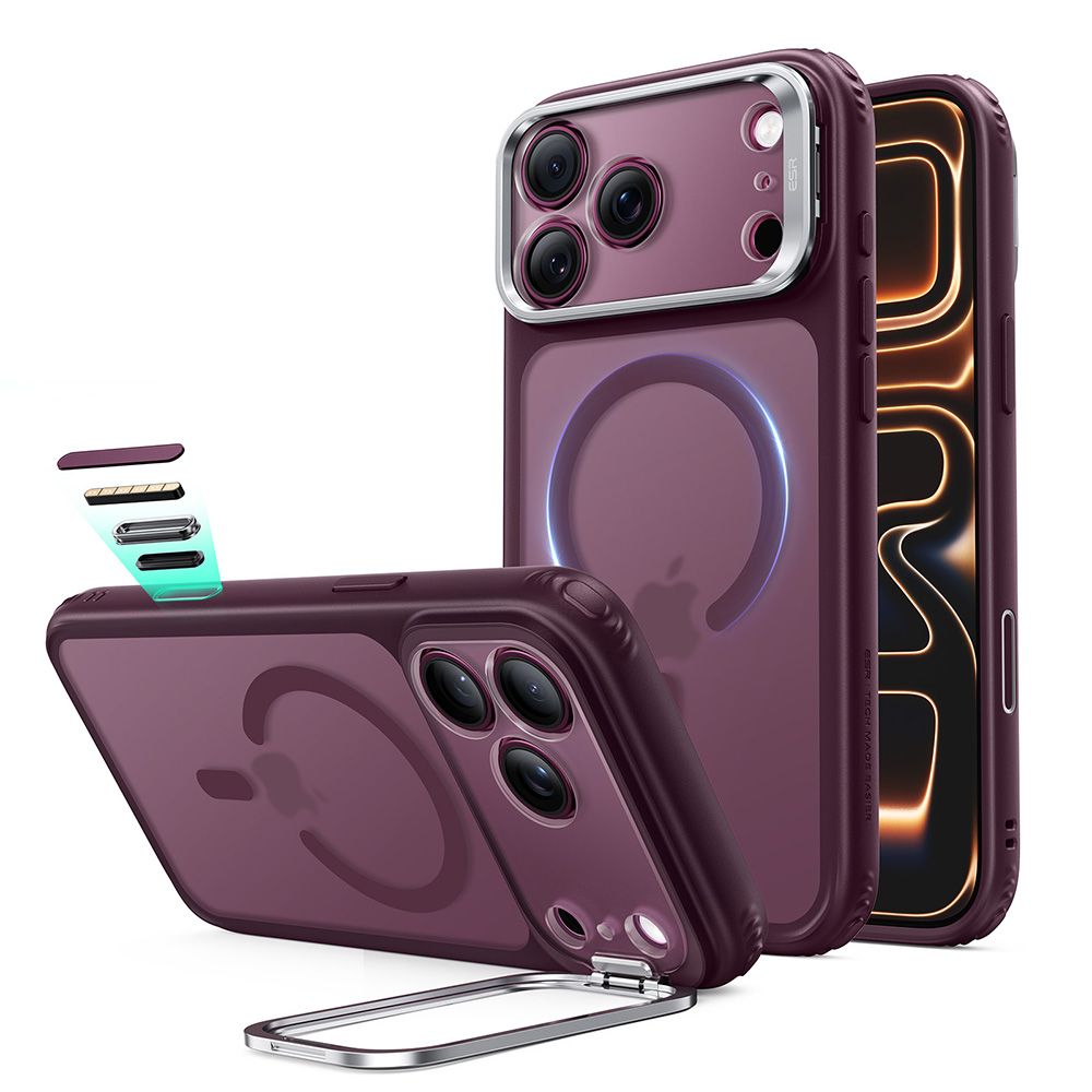 Dėklas ESR Classic Hybrid Kickstand MagSafe iPhone 17 Pro Max / 18 Pro Max, matinis tamsiai bordo -- iPhone 17 Pro Max,...