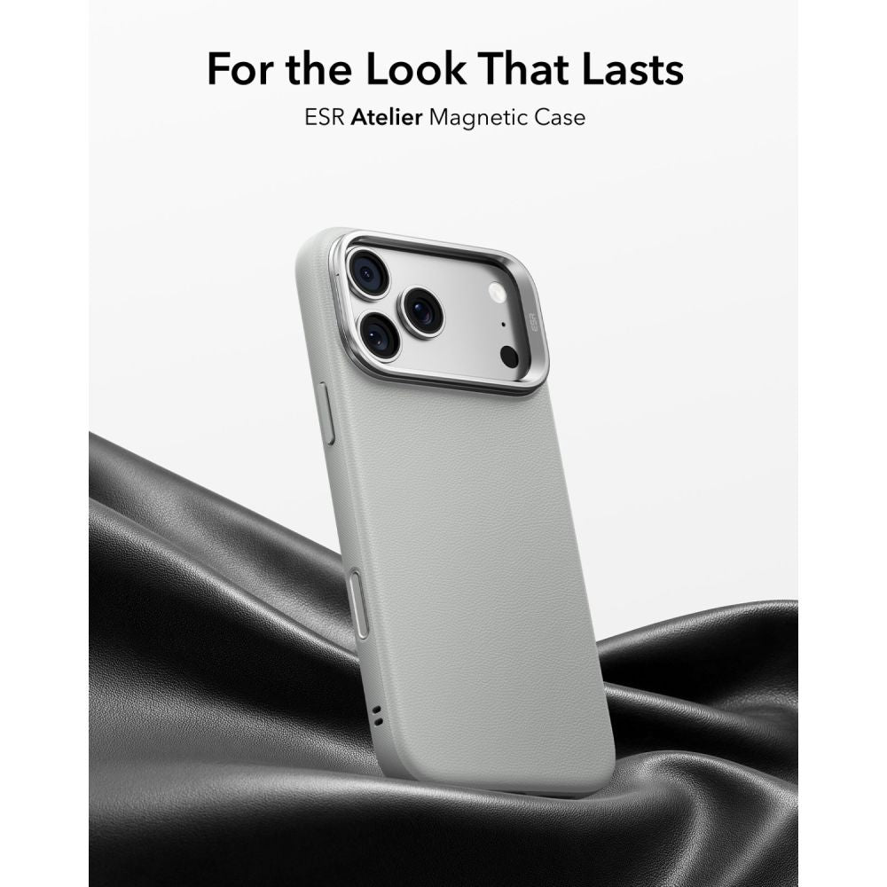 Dėklas ESR Leather Kickstand MagSafe iPhone 17 Pro / 18 Pro, pilkas -- iPhone 17 Pro, iPhone 18 Pro