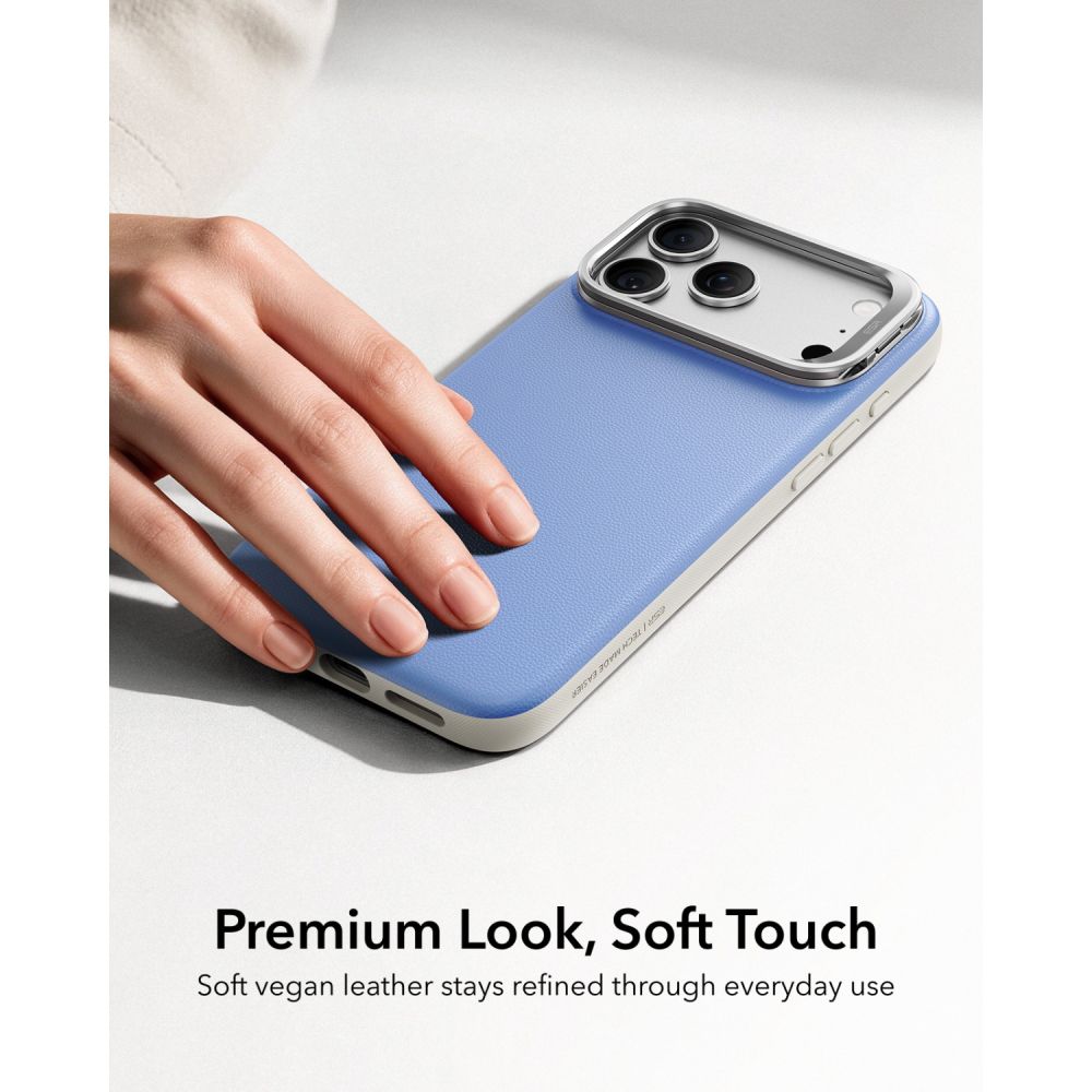 Dėklas ESR Leather Kickstand MagSafe iPhone 17 Pro / 18 Pro, šviesiai mėlynas -- iPhone 17 Pro, iPhone 18 Pro