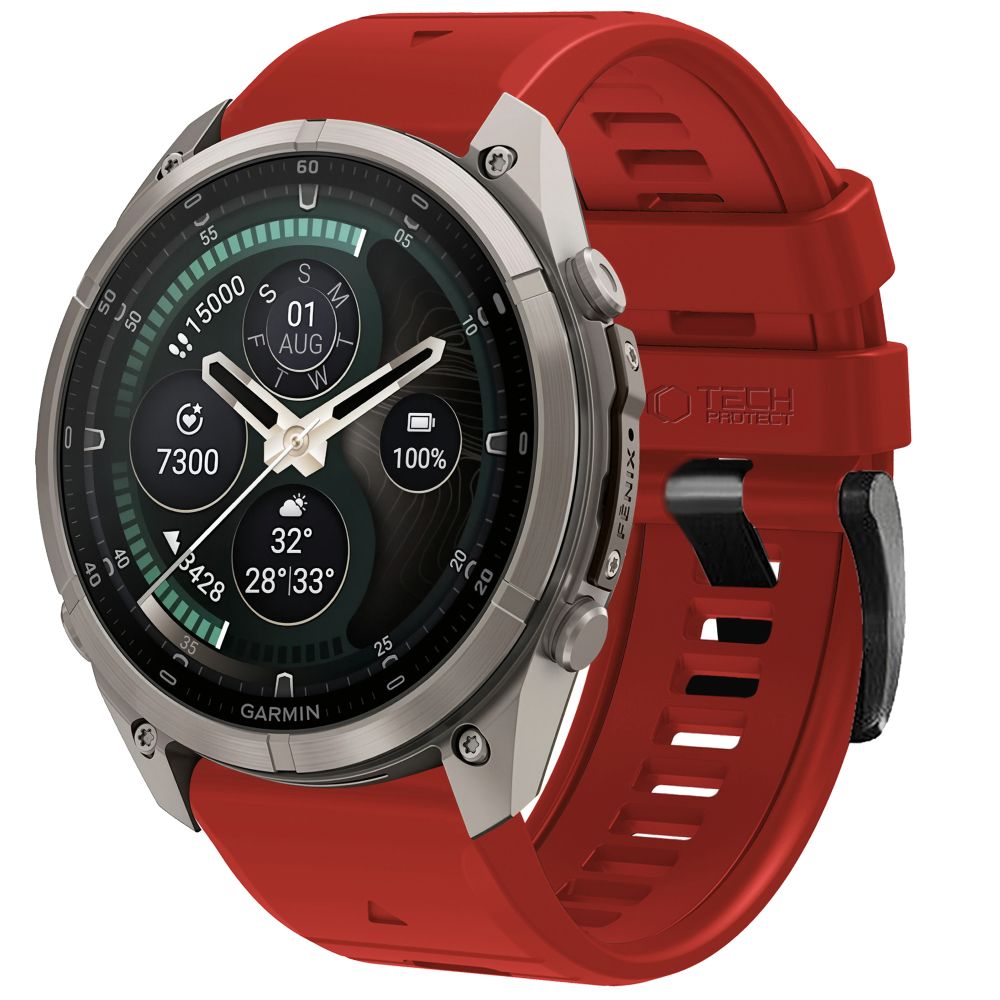 Dirželis Tech-Protect Silicone Garmin Fenix 5 / 6 / 6 Pro / 7 / 8 / 8 Pro / E / 9 / 9 Pro (47 mm), tamsiai raudonas --...