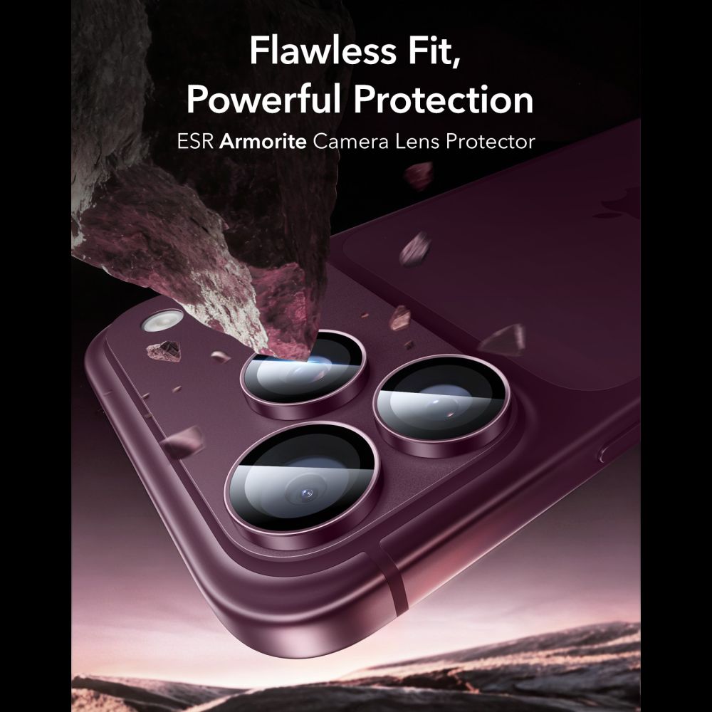 Kameros apsauginis stiklas ESR Armorite iPhone 18 Pro / 18 Pro Max, tamsiai bordinis -- iPhone 18 Pro, iPhone 18 Pro Max