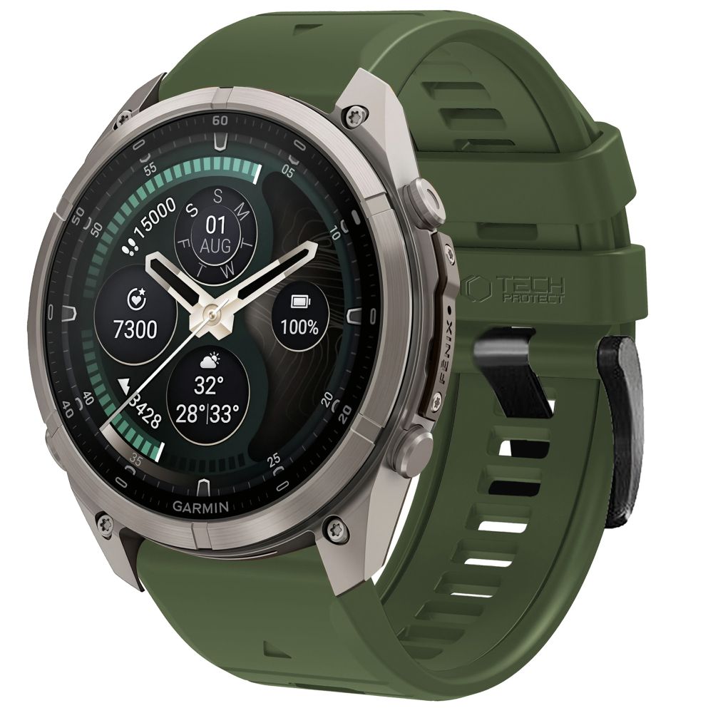 Dirželis Tech-Protect Silicone Garmin Fenix 5 / 6 / 6 Pro / 7 / 8 / 8 Pro / E / 9 / 9 Pro (47 mm), žalias -- Garmin Fenix...