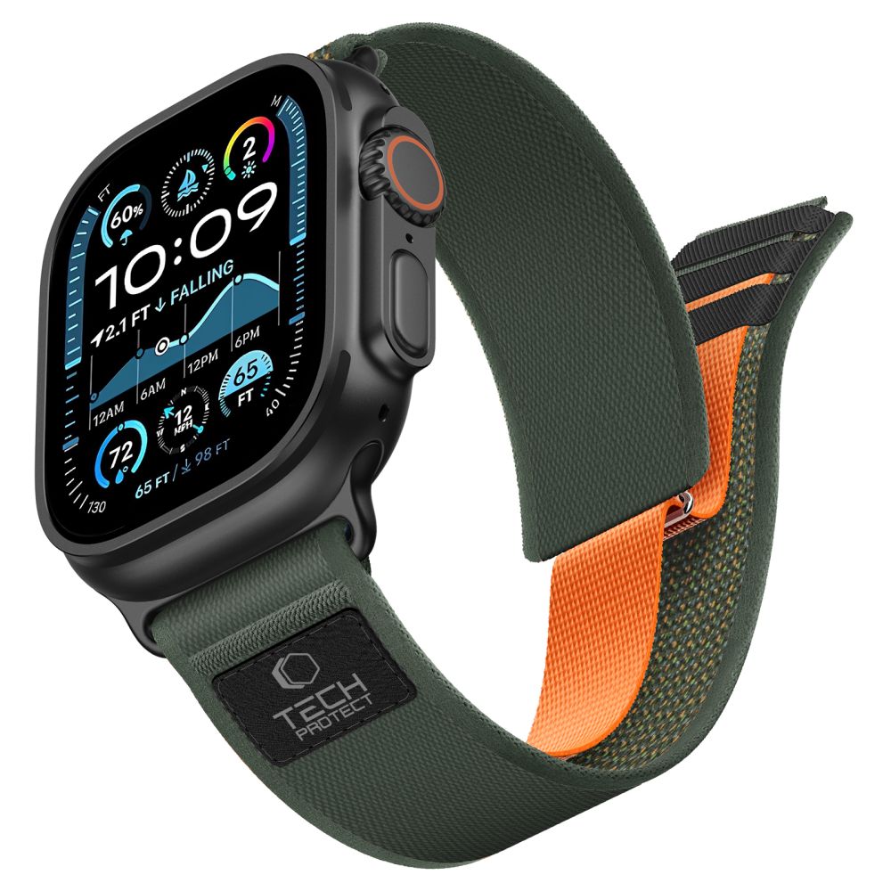 Dirželis Tech-Protect Nylon Elite Apple Watch 8 / 9 / 10 / 11 / 12 / SE / Ultra (44 / 45 / 46 / 49 mm), žalias/oranžinis...